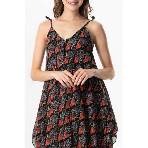 Askılı Vual Afrodit Midi Boy Yazlık Elbise Lale Siyah 6228