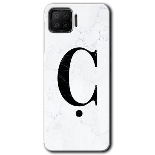 Oppo A73 Kılıf HD Desen Baskılı Arka Kapak + Temperli Cam - Beyaz Mermer Desenli Ç Harfi