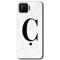 Oppo A73 Kılıf HD Desen Baskılı Arka Kapak + Temperli Cam - Beyaz Mermer Desenli Ç Harfi