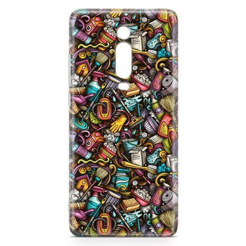 Xiaomi Redmi K20 Pro Premium Kılıf Temizlik Malzemeleri Doodle Arka Kapak Koruma Desenli Full