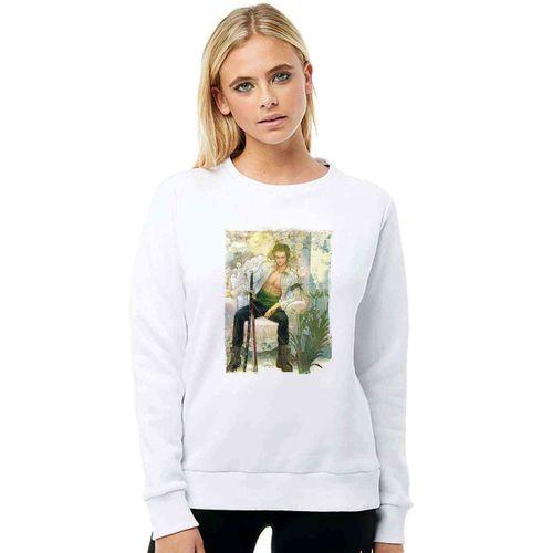 Anime One Piece Baskılı Beyaz Kadın Sweatshirt