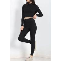 pilelistore Raporlu Crop İkili Takım Siyah