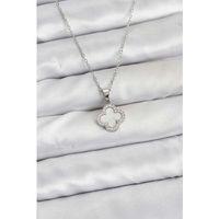 316L Çelik Zincir Gümüş Renk Sedefli Yonca Kadın Kolye