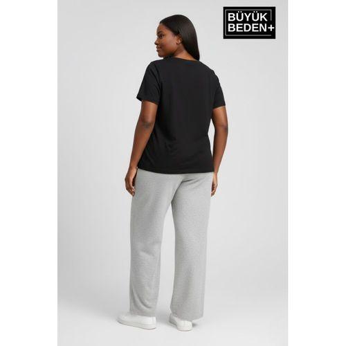 Kadın Büyük Beden BROOKLYN Baskılı Rahat Kesim Paça Reçme İnce Eşofman Altı SPR26EAK952-2