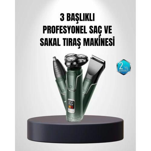 3d Akıllı Kesim Teknolojili Şarjlı Tıraş Seti – 3 Başlıklı, Paslanmaz Çelik Bıçaklı