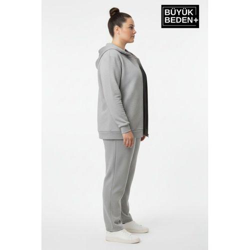Kadın Büyük Beden Fermuarlı Kapüşonlu Sweatshirt Hırka - Rahat Kalıp SPR26BHR960