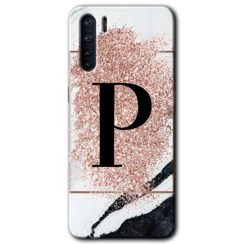 Oppo A91 Kılıf Baskılı Arka Kapak - Pembe Mermer Desenli P Harfi +Tam Ekran Koruyucu