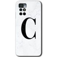 Potkal Hediye Fabrikası Xiaomi Redmi Note 11 4G Kılıf HD Desen Baskılı Arka Kapak - Beyaz Mermer Desenli C Harfi