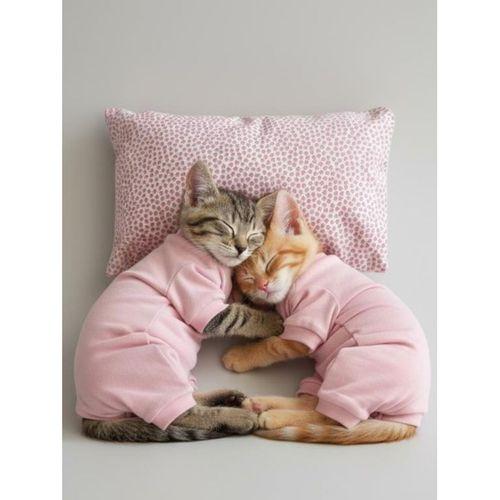 Minimini Kapler Kedi Uyku Seti | Penye Kedi Tulum ve Mini Yastık Takımı | Pamuklu | Tüy Dökülmesini Azaltır |