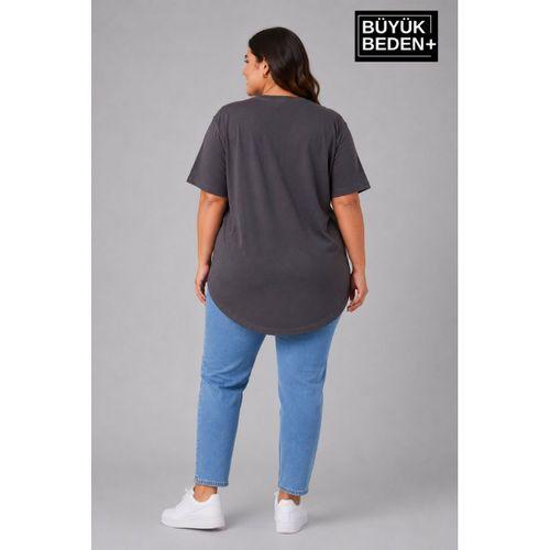 Süperlife Büyük Beden Kadın Bisiklet Yaka Basic Oval Etek Detalylı 3xl-6xl Uzun Tunik SPR26BTSK502