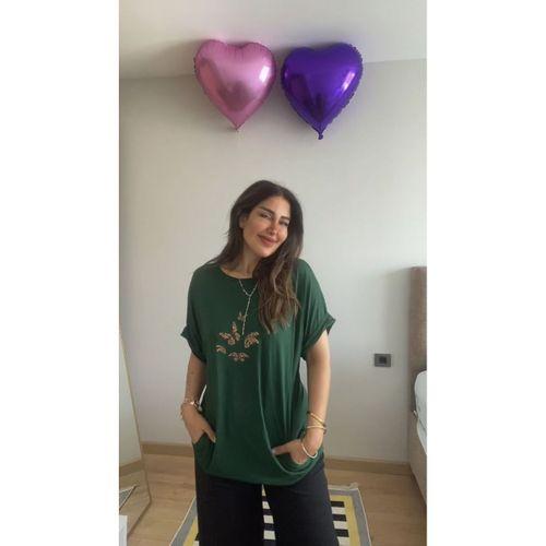 Kadın Kısa Kollu Bisiklet Yaka Cepli Kelebek Baskılı Viskon Elbise