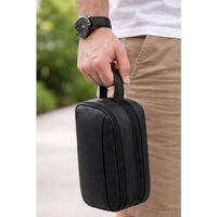 Desmond Erkek Deri El Tutmalı Çift Fermuarlı ve Cepli Seyahat & Bakım Çantası - Siyah