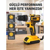Çift Bataryalı Darbeli  Matkap Seti – Metal Dişli, 24 Parça Aksesuar Ve Led Işıklı