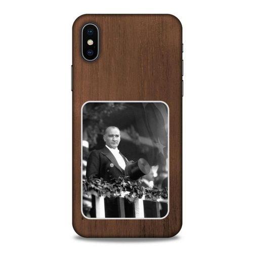 Apple Iphone X Kılıf Atatürk (35) Fit Design Kılıf Kahverengi Duvar