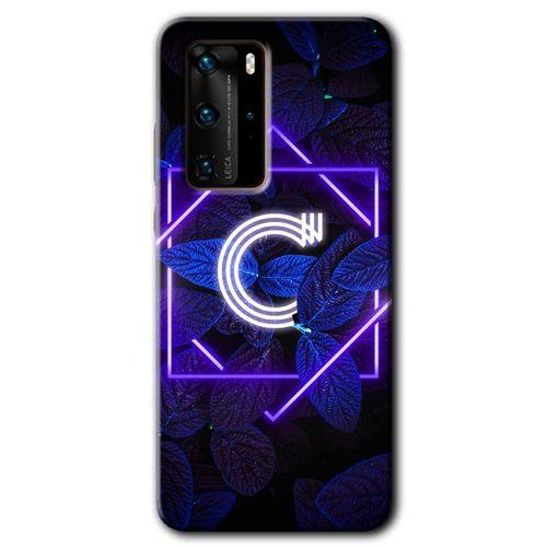 Huawei P40 Pro HD Baskılı Kılıf + 9D Tam Ekran Koruyucu - Dark Neon Yaprak C Harfi