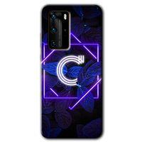 Huawei P40 Pro HD Baskılı Kılıf + 9D Tam Ekran Koruyucu - Dark Neon Yaprak C Harfi
