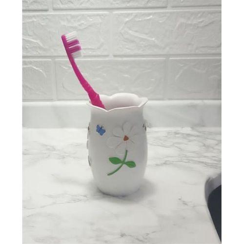 2 Adet Diş Fırçalık,Macunluk Çiçekli Poliresin  7X7X10Cm Banyo Seti