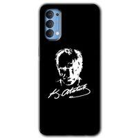 Oppo Reno 4 Kılıf HD Desen Baskılı Arka Kapak + Temperli Cam - Atatürk Silüet İmza