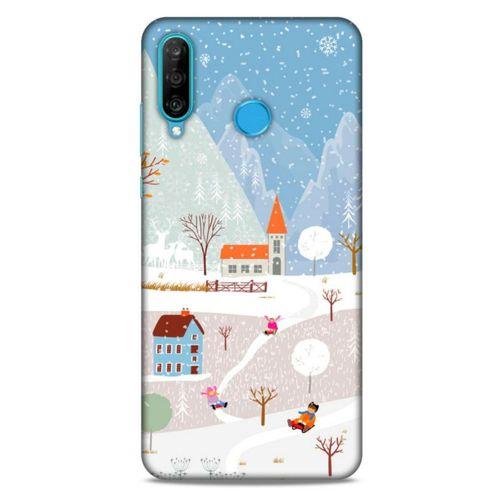 Huawei P30 Lite Kılıf Snowix (40) Fit Silikon Kılıf Beyaz Mavi