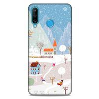 Huawei P30 Lite Kılıf Snowix (40) Fit Silikon Kılıf Beyaz Mavi