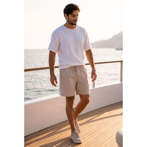 Mann Relax Fit %100 Pamuk Meridian Kumaş Basic Erkek Şort - Çakıl Taşı