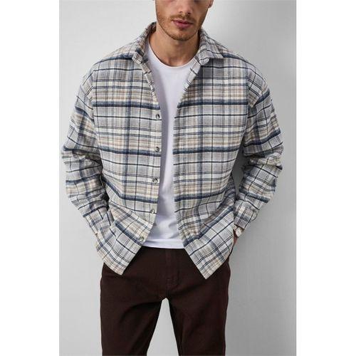 Jasper Relaxed Fit Pamuklu İnce Çizgili Oduncu Erkek Gömlek - Mavi-Bej