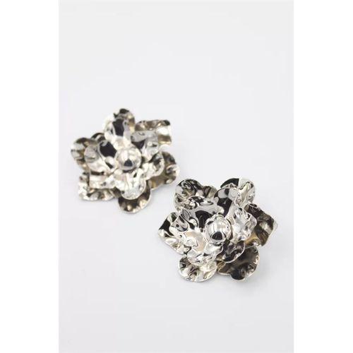 Metal Çiçek Küpe - Gümüş