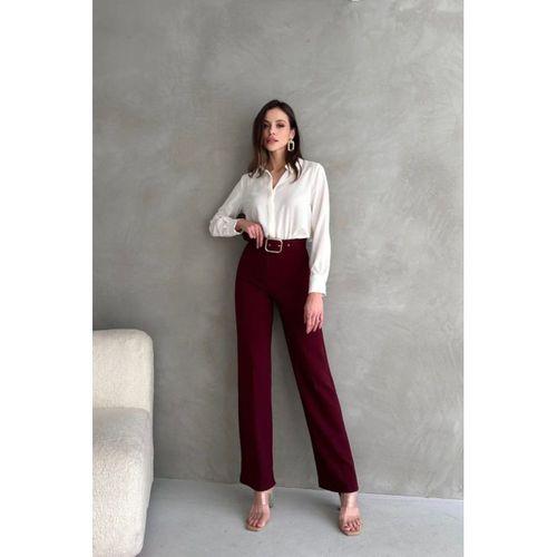 Kadın Yüksek Bel Krep Kumaş Full Likralı Ispanyol Paça Kemer Dahil Pantolon