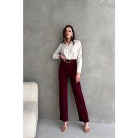 Kadın Yüksek Bel Krep Kumaş Full Likralı Ispanyol Paça Kemer Dahil Pantolon