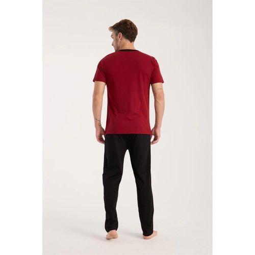 Erkek Bordo Düğmeli Yaka Kısa Kol Pijama Takımı