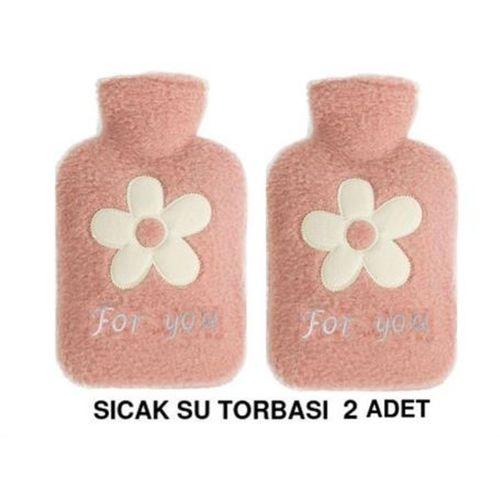 2 Adet Sıcak Su Torbası Peluş Papatya Desenli Pembe  21X13,5X2Cm 500 Ml