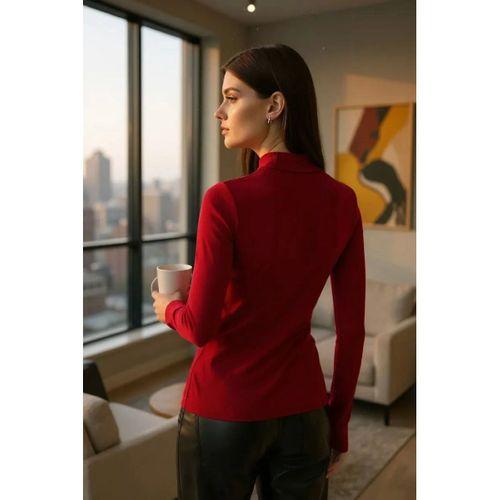 Kadın Bordo Parmak Geçmeli Uzun Kollu Body Esnek Fit Bluz