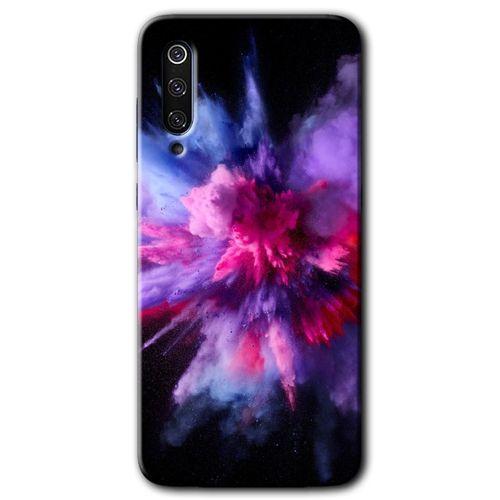 MRCİLETİSİM Xiaomi Mi 9 Kılıf Baskılı Kapak - Color Splash Purple + 5D Tam Kaplayan Cam