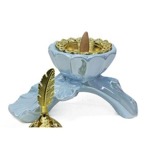 Buhurdanlık Seramik Yaprak Ve Çiçek Altın Kapak Dekorlu