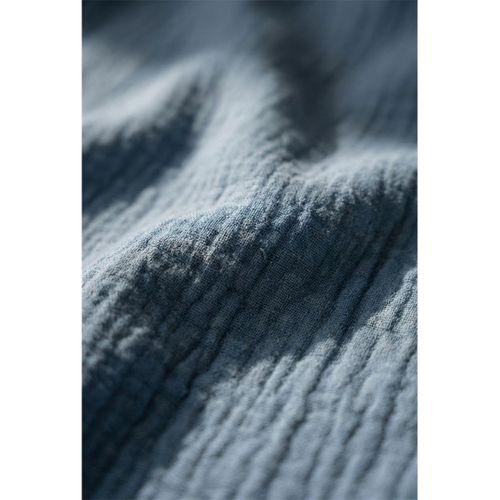 Yarım Oversize Apaş Yaka Kısa Kol Müslin Kumaş Erkek Gömlek - Soğuk Mavi