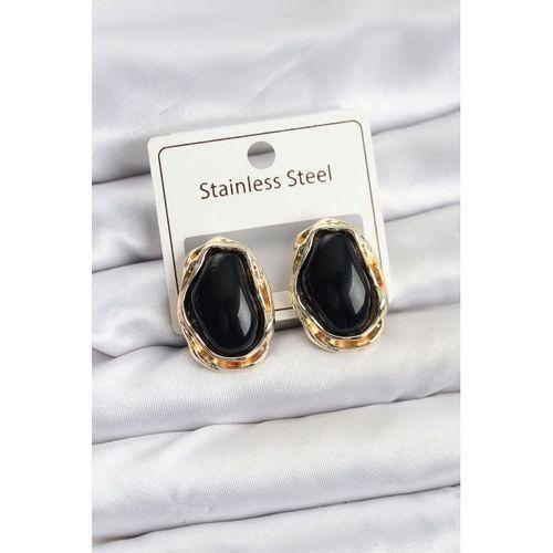 Siyah Damla Model Pirinç Vintage Kadın Küpe