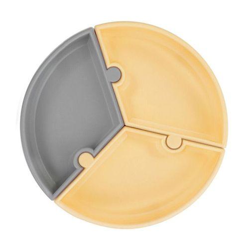 OiOi OiOi Puzzle Vakum Tabanlı Silikon Tabak Mellow Yellow / Powder Grey