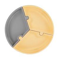 OiOi OiOi Puzzle Vakum Tabanlı Silikon Tabak Mellow Yellow / Powder Grey