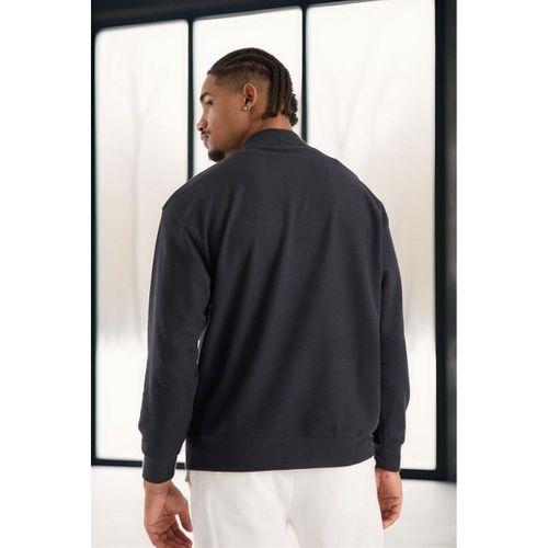 Potter Dokulu Selanik Kumaş Oversize Basic 3 Düğmeli Erkek Hırka - Füme