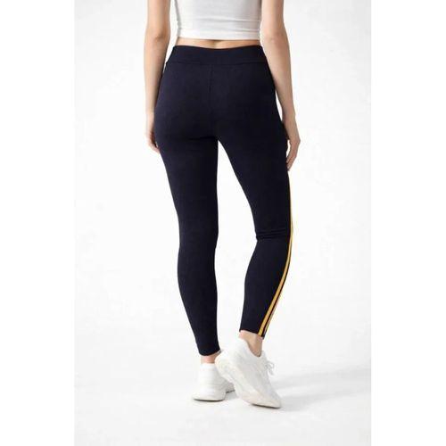 Likralı Yan Sarı Şeritli Detaylı Tayt - Siyah