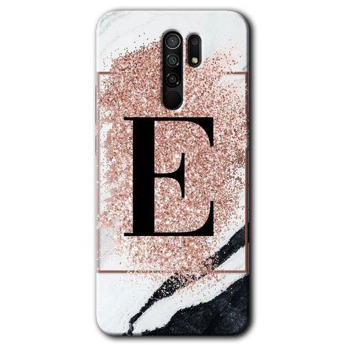 Redmi 9 Kılıf HD Desen Baskılı Arka Kapak - Pembe Mermer Desenli E Harfi + Kırılmaz Cam
