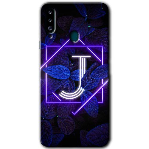 Galaxy A20s Kılıf HD Desen Baskılı Arka Kapak - Dark Neon Yaprak J Harfi
