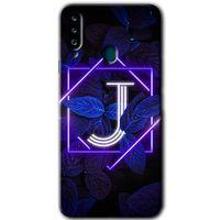 Galaxy A20s Kılıf HD Desen Baskılı Arka Kapak - Dark Neon Yaprak J Harfi