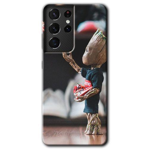MRCİLETİSİM Samsung Galaxy S21 Ultra Kılıf HD Desen Baskılı Arka Kapak + Temperli Cam - I am Groot