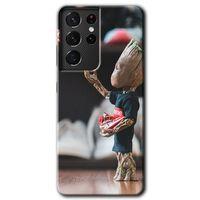 MRCİLETİSİM Samsung Galaxy S21 Ultra Kılıf HD Desen Baskılı Arka Kapak + Temperli Cam - I am Groot