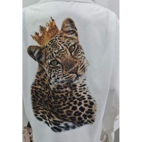 Kadın Leopar Baskılı Taş Işlemeli Jessica Kumaş Gömlek