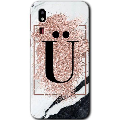Galaxy A2 Core Kılıf HD Desen Baskılı Arka Kapak - Pembe Mermer Desenli Ü Harfi + Kırılmaz Cam