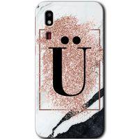 Galaxy A2 Core Kılıf HD Desen Baskılı Arka Kapak - Pembe Mermer Desenli Ü Harfi + Kırılmaz Cam