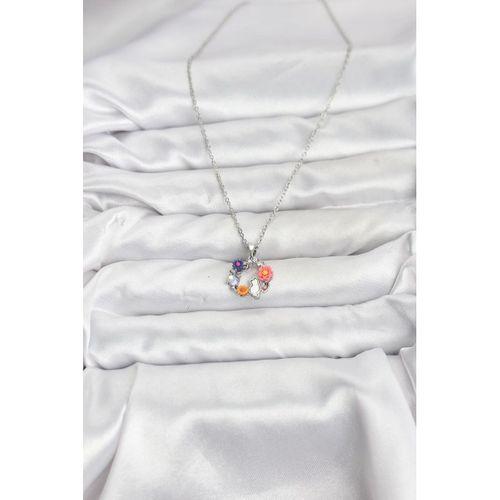 316L Çelik Zincir Gümüş Renk Çiçekli Kedili Model Kadın Kolye