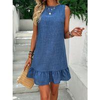 Kadın Kolsuz Bisiklet Yaka Fırfırlı Sofya Elbise